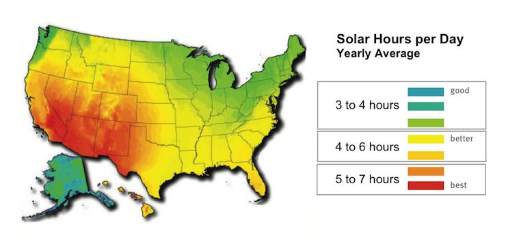 solar-radiation-map of the USA